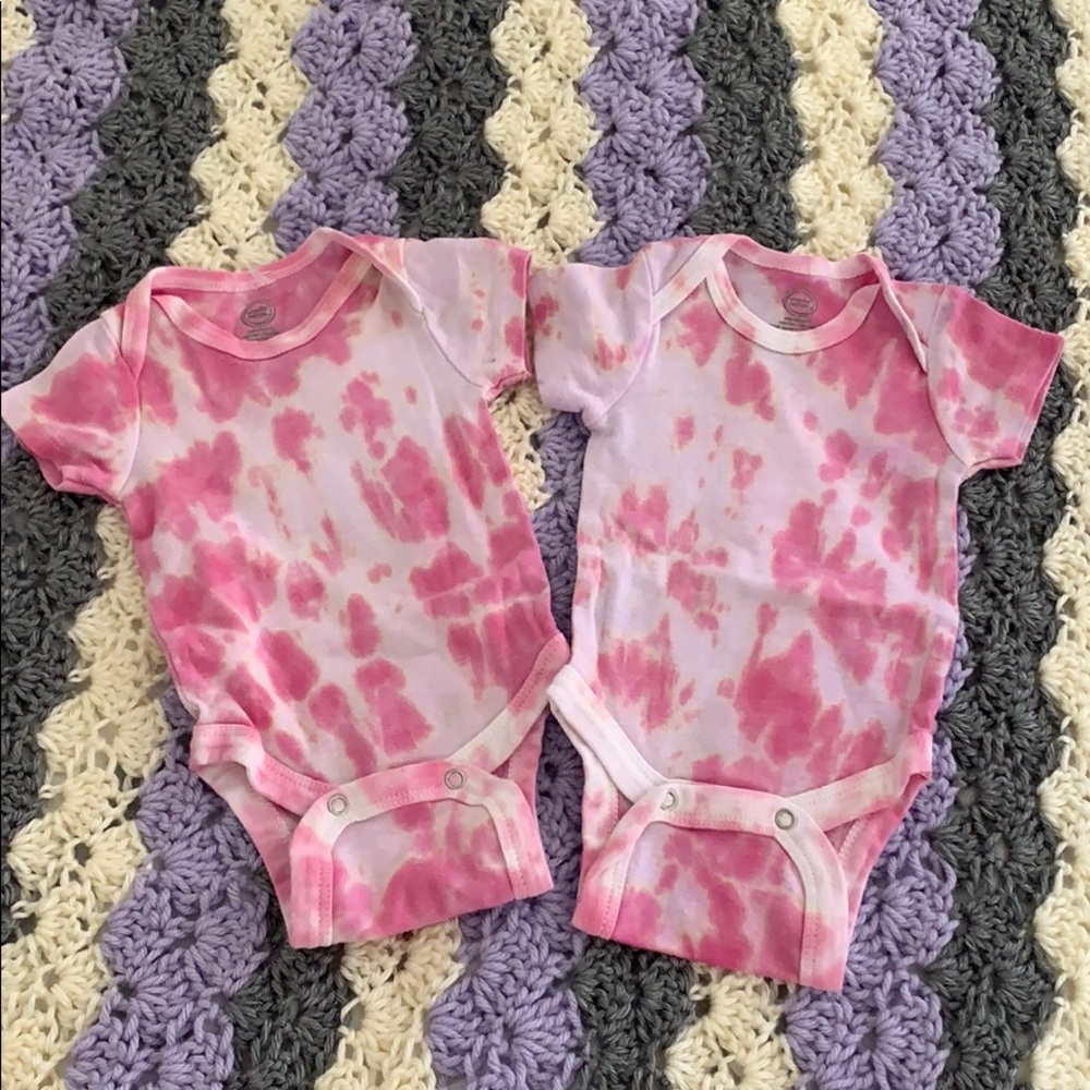 3/$12 Bundle of 2 Newborn Pink Tie Dye Onsies